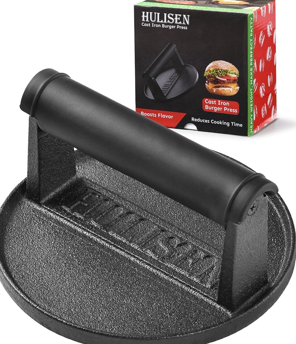 Cast Iron Burger Press, Pre-Seasoned 6-inch